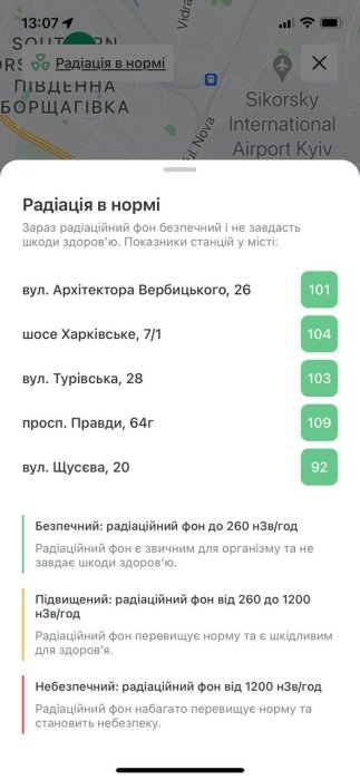 Фото 2 — В приложении "Киев Цифровой" можно узнать уровень радиации в столице