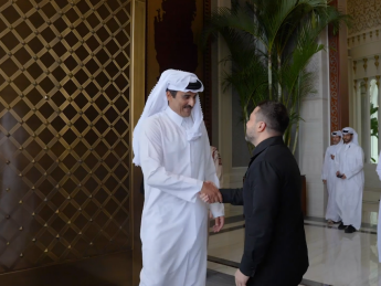 Владимир Зеленский во время встречи с эмиром Катара Тамимом бин Хамадом Аль Тани