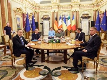 Андрій Єрмак, Володимир Зеленський, Еммануель Макрон, Олаф Шольц, Клаус Йоганніс, президент України