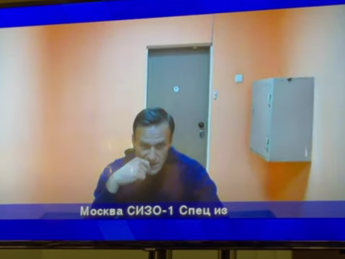 Алексей Навальный на суде 28 января. Фото: скриншот трансляции