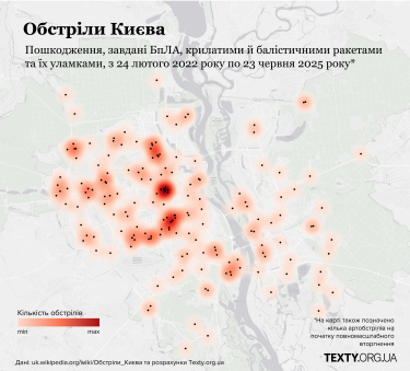 Фото 2 — У які райони Києва прилітає найчастіше: мапа найбільш обстрілюваних місць за три роки війни