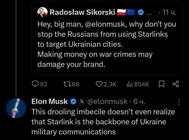 Фото 2 — Сікорський закликав Маска заборонити Росії використовувати Starlink для ударів по Україні: що відповів бізнесмен