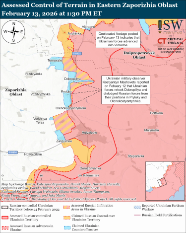 Фото 9 — Карта бойових дій в Україні на 14 лютого 2026 року