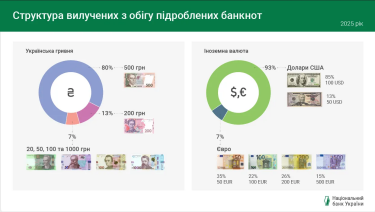 структура изъятых из обращения поддельных банкнот, инфографика