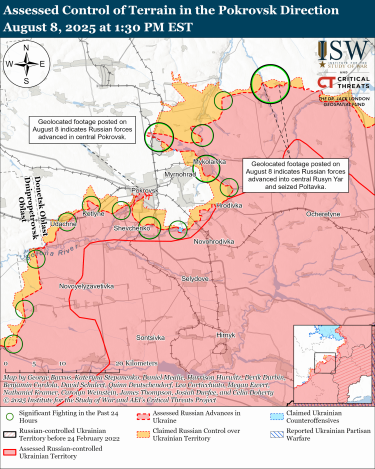 Фото 4 — Карта бойових дій в Україні на 9 серпня 2025 року