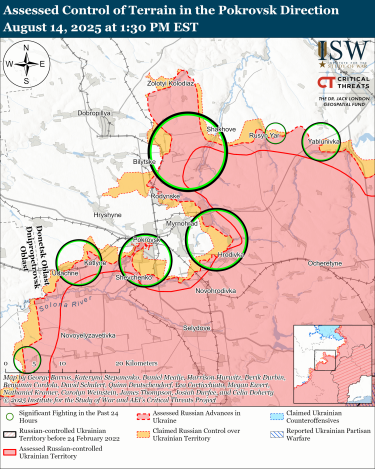Фото 5 — Карта бойових дій в Україні на 15 серпня 2025 року