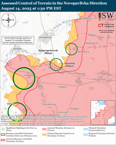 Фото 4 — Карта бойових дій в Україні на 15 серпня 2025 року