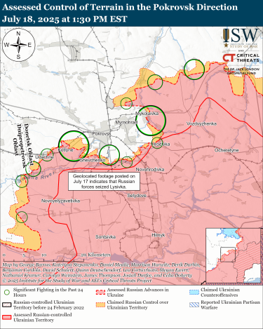 Фото 7 — Карта бойових дій в Україні на 19 липня 2025 року