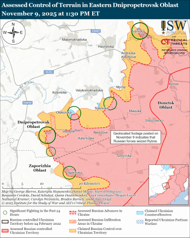 Фото 9 — Карта бойових дій в Україні на 10 листопада 2025 року