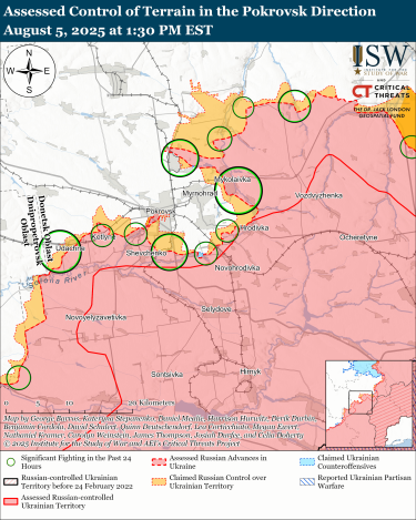Фото 7 — Карта бойових дій в Україні на 6 серпня 2025 року