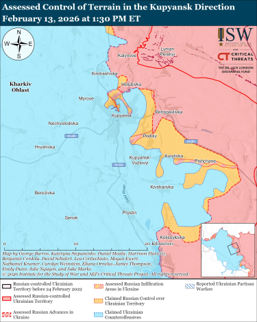 Фото 10 — Карта бойових дій в Україні на 14 лютого 2026 року