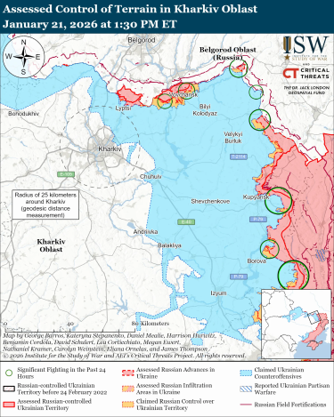Фото 4 — Карта бойових дій в Україні на 22 січня 2026 року