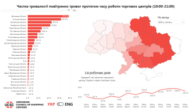 время простоя ТЦ во время воздушных тревог в апреле 2026, карта
