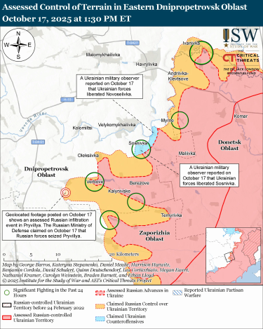 Фото 13 — Карта бойових дій в Україні на 18 жовтня 2025 року
