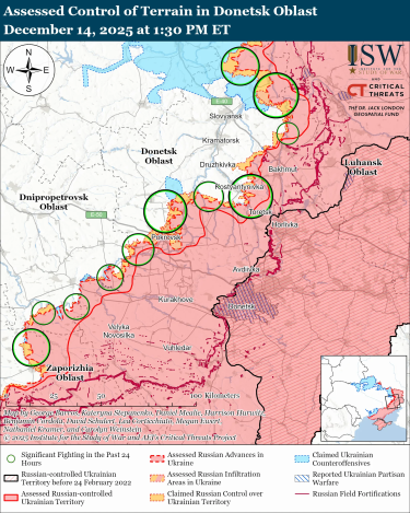 Фото 2 — Карта боевых действий в Украине на 15 декабря 2025 года