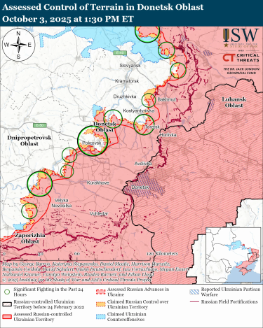 Фото 2 — Карта бойових дій в Україні на 4 жовтня 2025 року