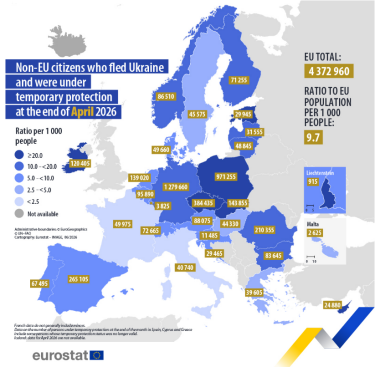 розподіл біженців з України в ЄС, мапа