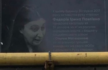 Табличка с Ириной Федорив. Фото Чесно