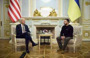Президент США Джо Байден і президент України Володимир Зеленський під час зустрічі в Києві, 20 лютого 2023. Фото: Офіс президента України Джо Байден, Володимир Зеленський