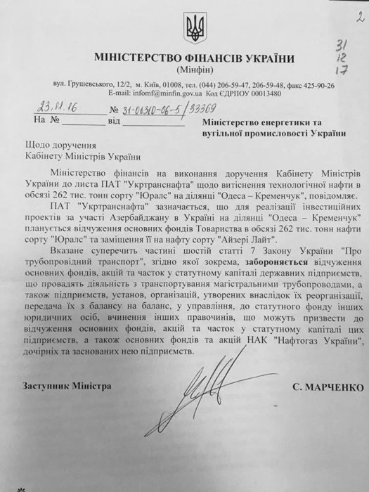Фото 2 — Минфин не поддержал вытеснение российской нефти из украинской трубы