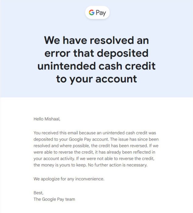 Фото 3 — Google Pay випадково нарахував гроші деяким користувачам: вони кажуть, що отримали від 10 до 1000 доларів