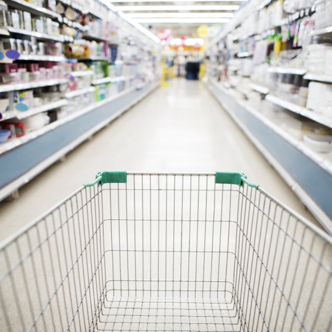 супермаркеты полки продукты тележка